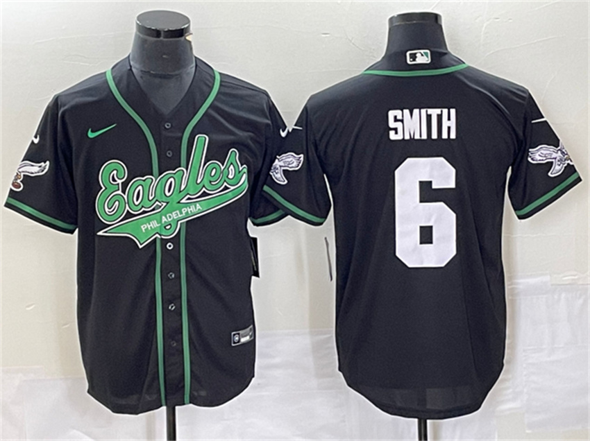 Men's Black Philadelphia Eagles #6 DeVonta Smith Cool Base Stitched Baseball Jersey